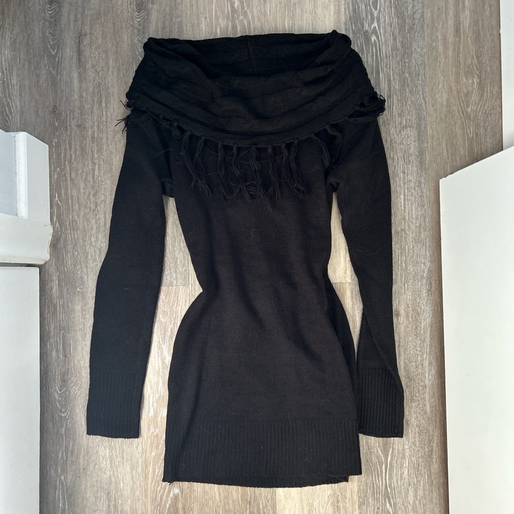 Black off the shoulder knit mini dress